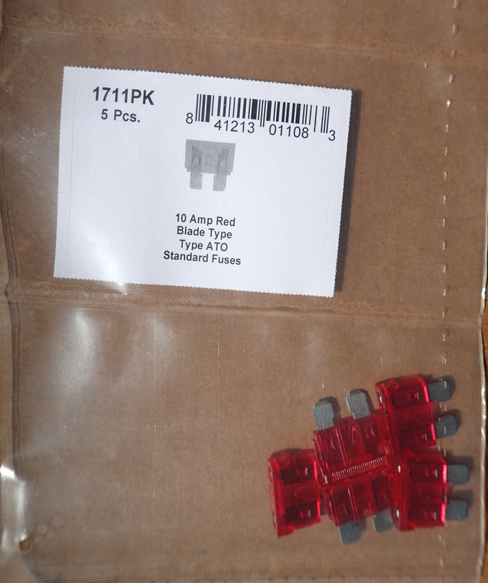 8657-1711 Blade Type Fuse Standard ATO: Red 10 Amp 5ct