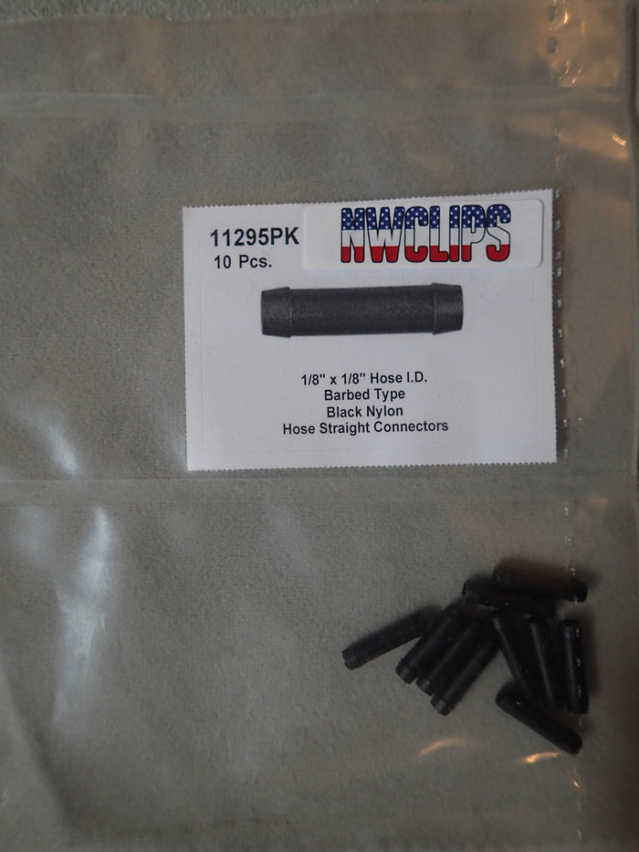 8675-11295 Black Nylon Straight Hose Connector 1/8" x 1/8" Hose ID 10ct