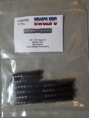 8675-11297 Black Nylon Straight Hose Connector 1/4" x 1/4" ID 10ct
