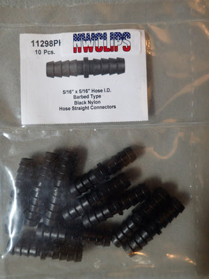 8675-11298 Black Nylon Straight Hose Connector 5/16" x 5/16" ID 10ct