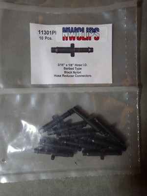 8675-11301 Black Nylon Straight Hose Reducer 3/16" x 1/8" Hose ID 10ct