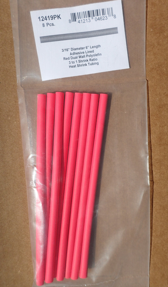 8680-12419: Red Six-Inch Dual Wall Shrink Tubing 3/16" 8ct