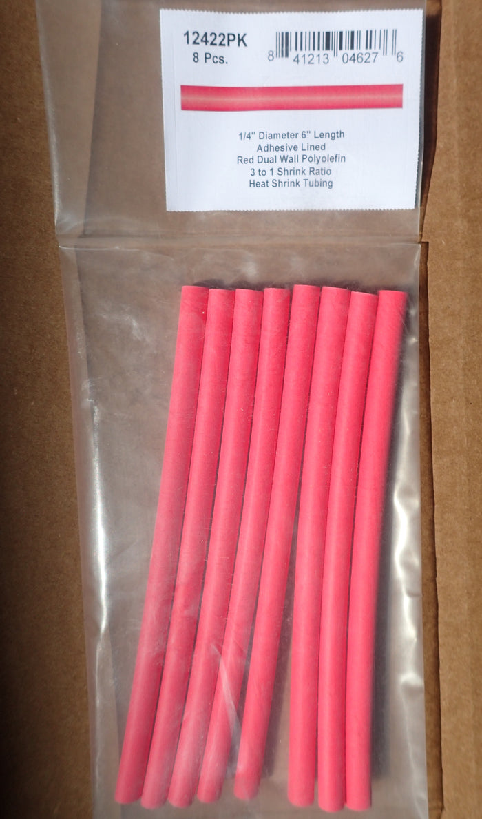 8680-12422: Red Six-Inch Dual Wall Shrink Tubing 1/4" 8ct