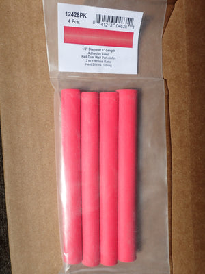 8680-12428: Red Six-Inch Dual Wall Shrink Tubing 1/2" 4ct