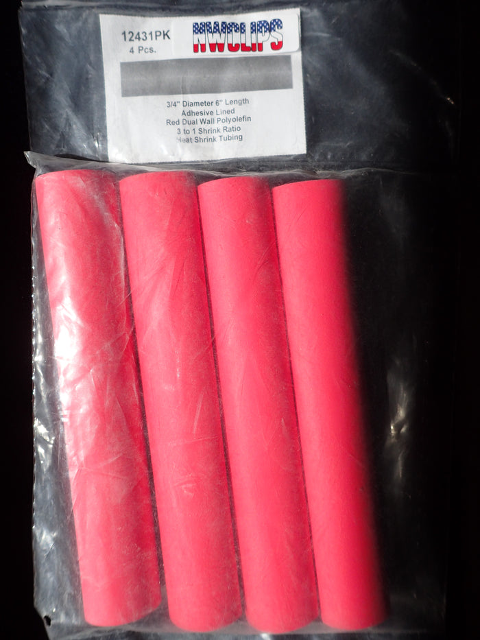 8680-12431: Red Six-Inch Dual Wall Shrink Tubing 3/4" 4ct
