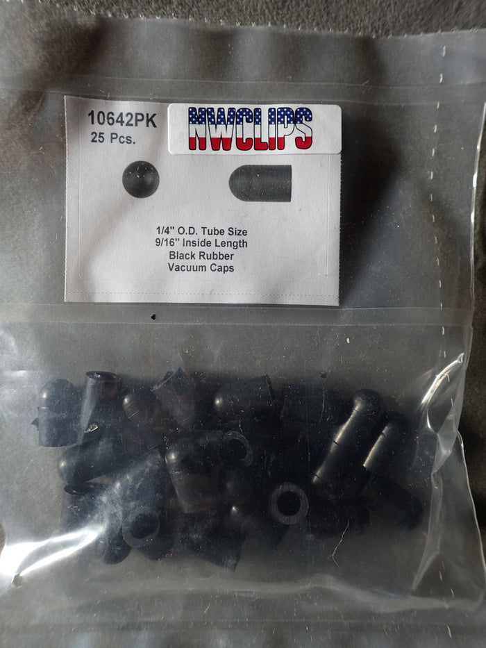 8675-10642 Black Rubber Vacuum Caps 1/4" OD Short Tube 25ct