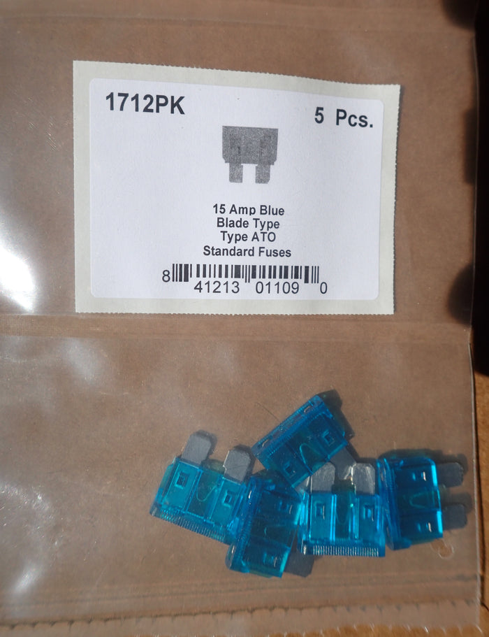 8657-1712 Blade Type Fuse Standard ATO: Blue 15 Amp 5ct