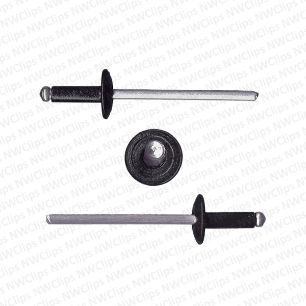 R01 - Universal Use 3.1mm Hole Size Wide Flange Black Aluminum-Steel Rivets